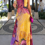 Halter Neck Floral Print Swing Maxi Dress