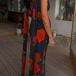 Margovil Cowl Neck Backless Floral Print Maxi Dress with Scarf
