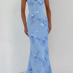 Margovil Backless Lace-up Corset Flower Embroidery Maxi Cami Dress