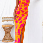 Margovil One Shoulder Side Split Printed Cami Maxi Dress