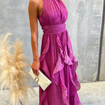 Halter Neck Ruffle Flowy Maxi Dress