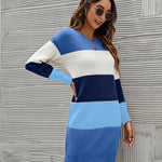 Nadorine Women's Color Block Round Neck Knitted Dress