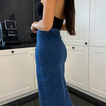 Margovil Button Down Slit Midi Denim Skirt