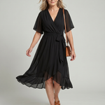 Keziah | Short Sleeve Wrap Soft Flowing Hem Midi Dress