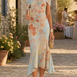 Margovil Off Shoulder Floral Print Irregular Hem Midi Dress