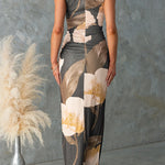 Mockneck Sleeveless Floral Print Bodycon Maxi Dress