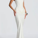 Margovil Sleeveless Ruched Solid Bodycon Maxi Dress