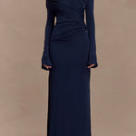 Off Shoulder Long Sleeves Ruched Solid Maxi Dress