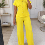 Women's 2 Piece Outfits Short Sleeve Button Down Top and Straight Leg Pants Set Casual Commuter Suits
