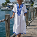 Willa | Linen Floral Embroidery Kaftan Dress