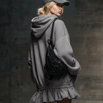 Casual And Fashionable Hooded Elastic Hem Gray Sweatshirt Mini Dress