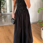 Margovil Crewneck Sleeveless Glitter Sequin Splice Maxi Dress