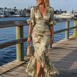 Sage | Bell Sleeve Satin Maxi