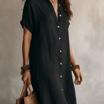 Bohemian Black Loose-fitting Midi Dress