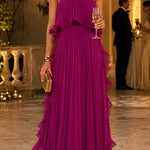 Margovil Strapless Tube Ruffle Pleated Swing Maxi Dress