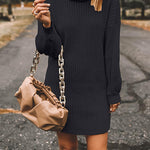 Margovil Turtleneck Long Sleeves Ribbed Knit Sweater Dress(in 7 Colors!)