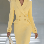 Elegant and Simple V-neck Light Yellow Knitted Midi Dress
