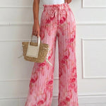 Women's Tie Dye Print Pleated Wide Leg Pants High Waisted Flowy Palazzo Pants Drawstring Lounge Pants with Pockets