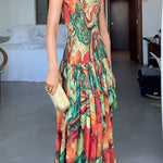 Strapless Smocked Ombre Print Swing Maxi Dress