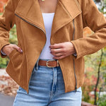 Margovil Zip Up Pocketed Faux Suede Moto Jacket(in 7 Colors)