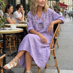 Tavi | Oversized Embroidered Floral Midi Dress with Pockets
