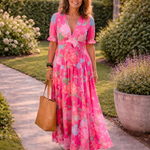 Ione | Sleeveless Floral Midi Dress with V-Neck