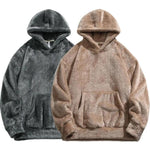 KZZ Men's Solid Pocket Long Sleeve Fuzzy Hoodie