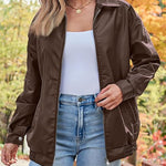 Margovil Lapel Zip Up Faux Leather Pocketed Jacket