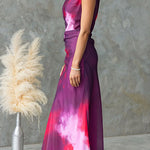 One Shoulder Ruched Waist Tie Dye Maxi Dress