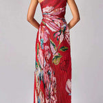 One Shoulder Sleeveless Cut Out Waist Floral Print Maxi Dress