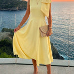 Women's Bowknot A Line Midi Dress Sleeveless Crewneck High Waist Party Dress Elegant Evening Gown