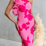 Chic Ruffle One Shoulder Sleeveless Floral Mesh Maxi Dress