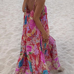 Margovil V Neck Spaghetti Strap Backless Floral Print Maxi Vacation Dress
