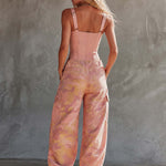 Women's Pink Camouflage Utility Cargo Jumpsuit