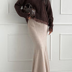 Crewneck Back Slit Lace Patchwork Sweater