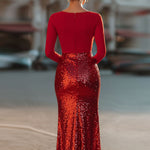 Radiant Red Two-Tone Sequin Midi Dress
