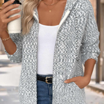 Grey Tummy Coverage Geometric Print Long Sleeve Hooded Cardigan