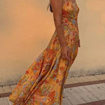 Margovil Spaghetti Strap Floral Print Chiffon Maxi Dress