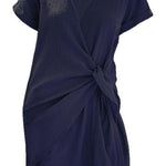 Margovil Solid Cross V Neck Tie Wrap Dress