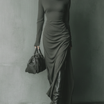 Women's Dark Grey High Elastic Knitted Hooded Maxi Dress