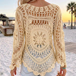 Women's Crochet Hollow Out Knit Top Batwing Sleeve Loose Cover Up Asymmetric Hem Sheer Bohemian Knitwear