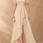 Denise Flutter Sleeve High-Low Chiffon Maxi Dress