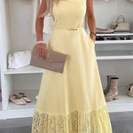 Square Neck Pocketed Lace Splice Maxi Cami Dress