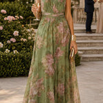 Margovil Sleeveless High Waist Floral Print Maxi Dress