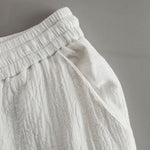 Vacation Retro White Cotton Linen Short-Sleeve Hooded Top And Balloon Pants Set