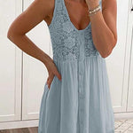 Margovil Lace Floral Buttons Swing Tank Dress