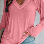 Margovil V Neck Long Sleeves Solid T Shirt