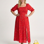Delphine | Square Neck Floral Puff Sleeve Midi Dress