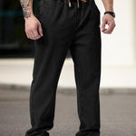 KZZ Men's Regular Fit Patched Drawstring Waist Jeans