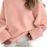 Margovil Crewneck Drop Shoulder Solid Knitted Pullover Sweater